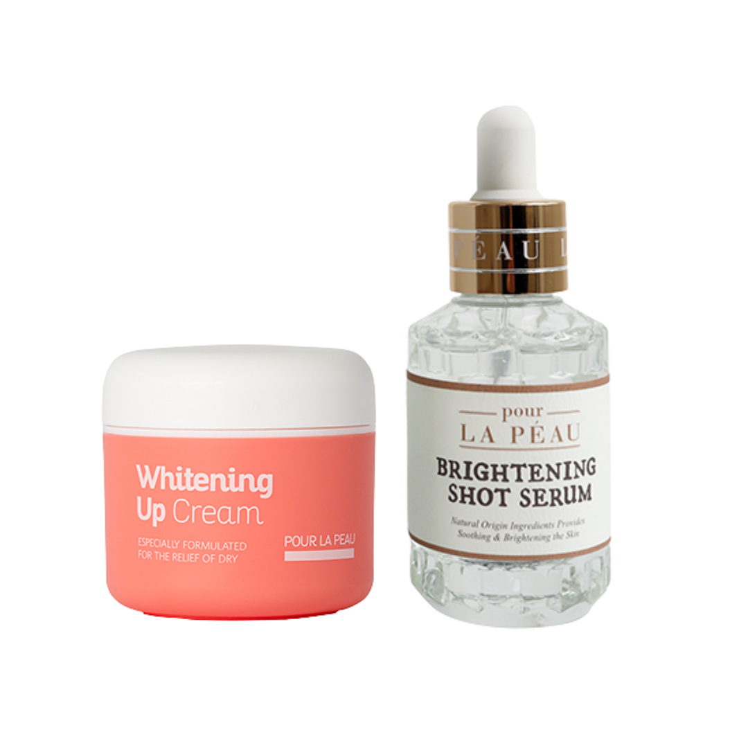 Bộ Tinh Chất Dưỡng Trắng Và Kem Dưỡng Nâng Tông Da Pour La Peau Whitening Up 2 Items